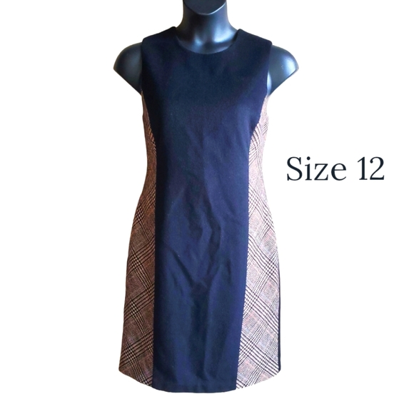 J. McLaughlin wool cashmere dress, black with Houndstooth, size 12, business - Picture 1 of 5